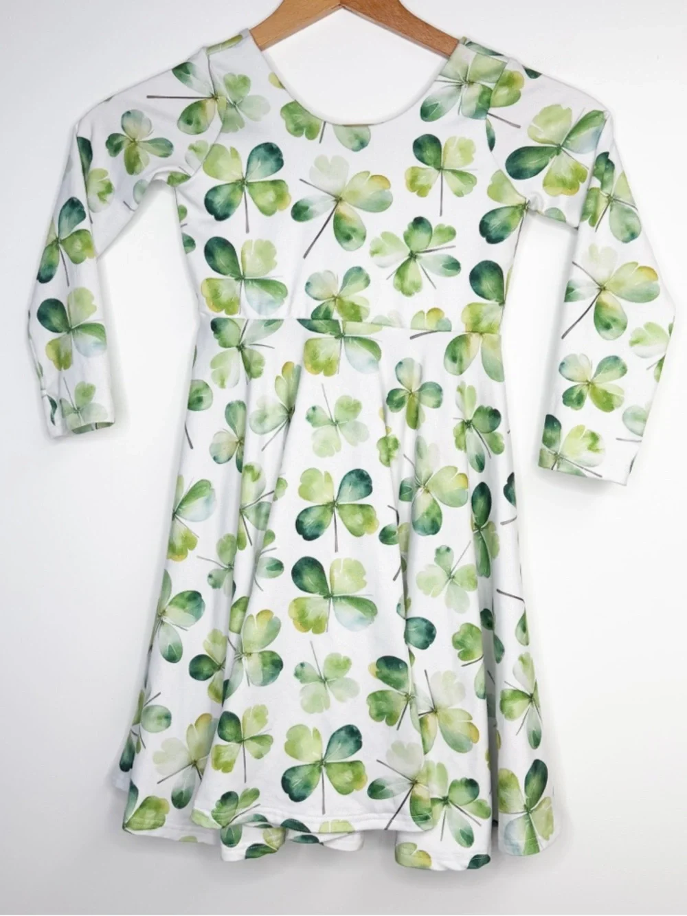 Fox + Bear Handmade‎ Girls Long Sleeve Lucky Clover Print Twirl Dress Green 5T